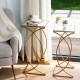 Glitzhome Gold Metal Nesting Accent End Table/Coffee Table with Glass Top, Set of 2