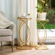 Glitzhome Gold Metal Nesting Accent End Table/Coffee Table with Glass Top, Set of 2