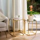Glitzhome Gold Metal Nesting Side & End Accent Tables with Glass Top, Set of 2