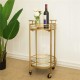 Glitzhome 29.5"H Gold Deluxe 2-Tier Metal Bar Cart Round Mirrored Glass Top Serving Cart