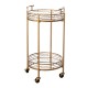 Glitzhome 29.5"H Gold Deluxe 2-Tier Metal Bar Cart Round Mirrored Glass Top Serving Cart