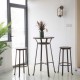 Glitzhome Rustic Steel Pub Bar Table and Stools with Elm Wood Top (1 Tabel+2 Stools)