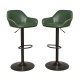 Glitzhome Mid-Century Modern Hunter Green Leatherette Gaslift Adjustable Swivel Bar Stool, Set of 2