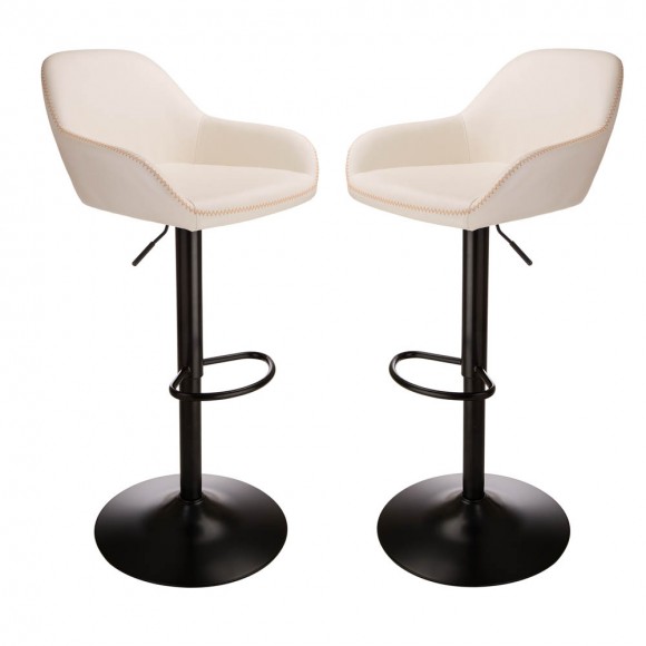 Glitzhome Mid-Century Coconut Milk White Leatherette Gaslift Adjustable Swivel Bar Stool, Set of 2