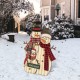 Glizhome 29.92"H Metal Snowman Family Yard Stake or Wall Decor with Plaid Scarfs