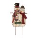 Glizhome 29.92"H Metal Snowman Family Yard Stake or Wall Decor with Plaid Scarfs