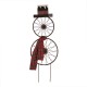 Glizhome 36"H Rusty Metal Bike Wheel Snowman Yard Stake or Wall Decor with Plaid Scarf