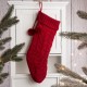 Glitzhome 24"L Knitted Polyester Christmas Stocking w/Pom Pom Ball - Red