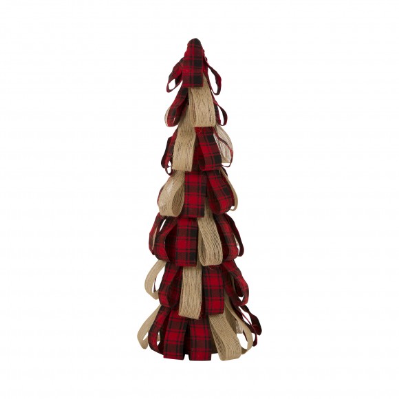 Glitzhome 16.93''H Plaid Fabric / Burlap Table Tree , Tabletop Christmas Tree