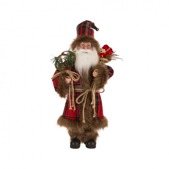 Glitzhome Handmade Plaid Santa Claus Figure Christmas Decoration Ornaments Holiday Decor 18-inch