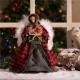 Glitzhome Handmade Plaid Angel Christmas Treetop Ornament Decoration 12" H - Red & Black