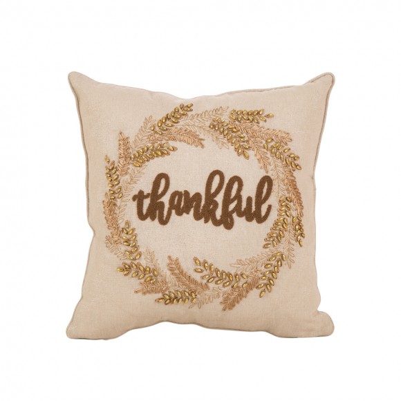 Glitzhome Thanksgiving Pillow Home Decor Pillow with Insert Embroidered "Thank you" Square 16 x 16 Inch
