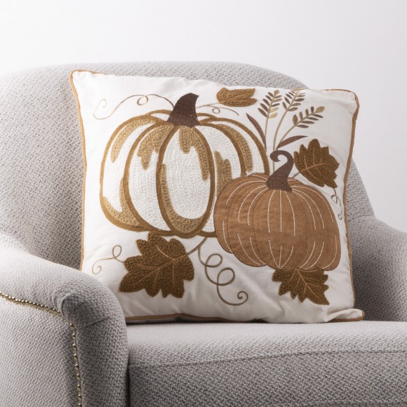 Glitzhome 20"L Cotton Embroidered Pumpkin Pillow Cover