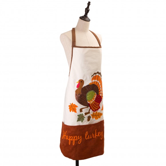 Glitzhome 32"L Cotton Embroidered Turkey Apron