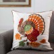 Glitzhome 18"L x 18"W Cotton Embroidered Turkey Pillow Cover