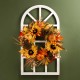 Glitzhome 24"D Yellow/Orange Sunflower Wreath with 36"H Wooden Window Frame