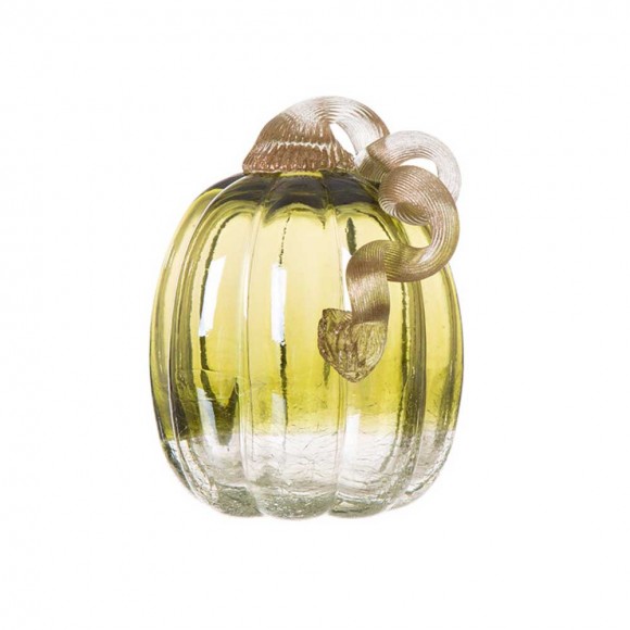 Glitzhome 5.51"H Hand Blown Green Crackle Glass Pumpkin Decor