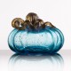 Glitzhome 6.69"D Hand Blown Blue Glitter Glass Pumpkin Decor