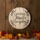 Glitzhome Thanksgiving Wall Decorations Farmhouse Wooden Wall Decorative Sign Round Hanging Thanksgiving Wall Art