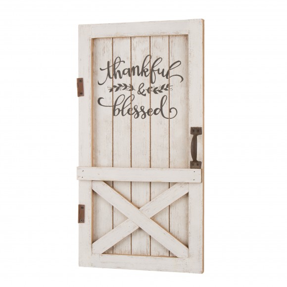 Glitzhome 18"H White Wooden Thanksgiving Barn Door Wall Decor or Standing Decor