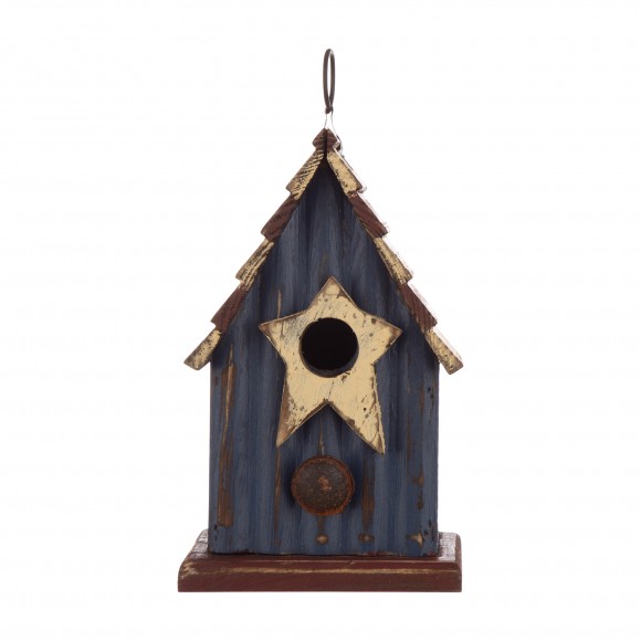 Glitzhome 9.06"H Rustic Patriotic Garden Distressed Wooden Decorative Birdhouse