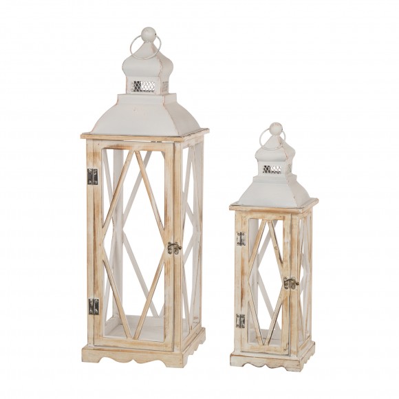 Glitzhome Farmhouse Decorative Wood/Metal Lanterns, Set of 2