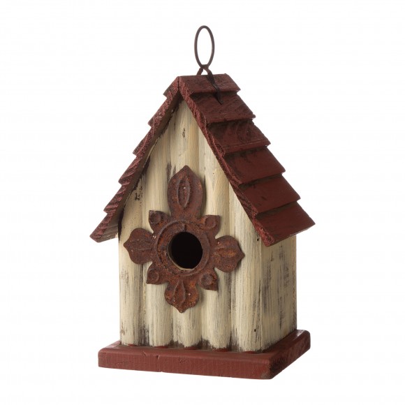[OFFICIAL] Glitzhome Tall White/Red Hand Painted Wood Birdhouse, 8.94