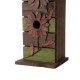 Glitzhome 14.45"H Hanging Two-Tiered Distressed Wooden Garden Bird House With Flowers