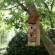 Glitzhome 14.45"H Hanging Two-Tiered Distressed Wooden Garden Bird House With Flowers