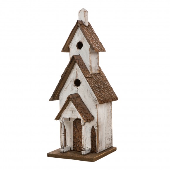 Glitzhome 23.62"H Extra-Large Rustic Tall Church Hand Painted Wood White Birdhouse