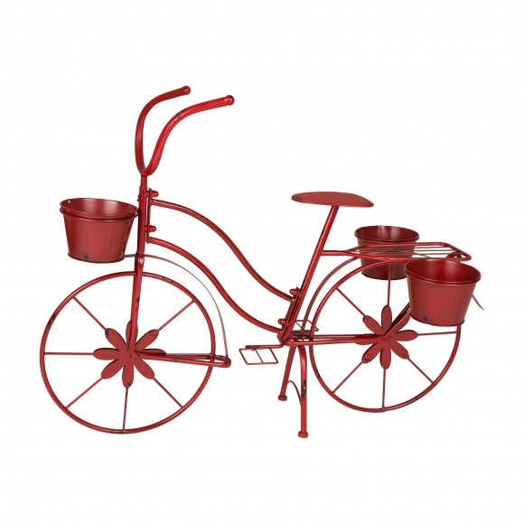 Glitzhome 25.98" H Hand Painted Red Metal Standing  Bicycle Plant Stand