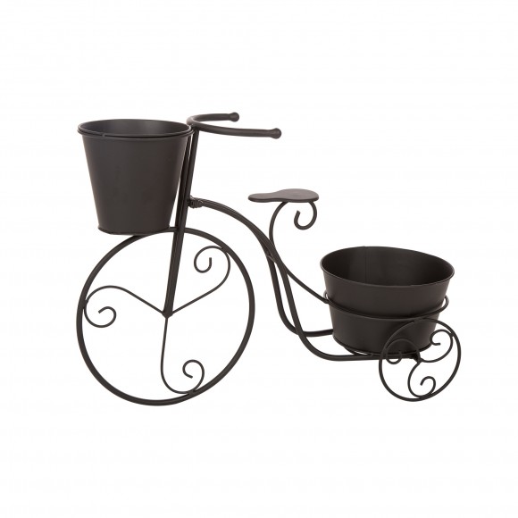 Glitzhome 15"H Hand Painted Black Metal Standing Bicycle Plant Stand