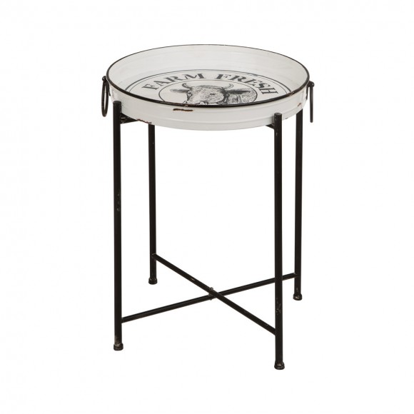 Glitzhome Farmhouse Metal Enamel Serving Tray Table