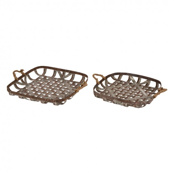 Glitzhome Farmhouse Oversized Galvanized Metal Wall Basket Set of 2