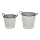 Glitzhome Galvanized Round Metal Planters Storage Organizer With Burlap Handles, Set of 2