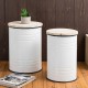 Glitzhome White Farmhouse Metal Enamel Storage Accent Table or Stool with Round Wood Lid, Set of 2
