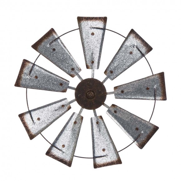 Glitzhome 22.05"D Farmhouse Metal Galvanized Wind Spinner Wall Décor