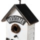 Glitzhome 11"H Washed White Solid Wood Fence Outdoor Garden Birdhouse