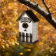 Glitzhome 11"H Washed White Solid Wood Fence Outdoor Garden Birdhouse