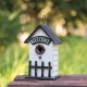 Glitzhome 11"H Washed White Solid Wood Fence Outdoor Garden Birdhouse