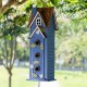 Glitzhome 24.25"H Oversized Washed Blue 3-Tiered Solid Wood Villa Decorative Outdoor Garden Birdhouse