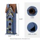 Glitzhome 24.25"H Oversized Washed Blue 3-Tiered Solid Wood Villa Decorative Outdoor Garden Birdhouse