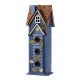 Glitzhome 24.25"H Oversized Washed Blue 3-Tiered Solid Wood Villa Decorative Outdoor Garden Birdhouse
