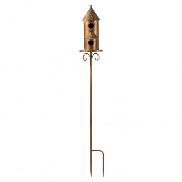 Glitzhome 53"H Farmhouse Faux Copper 2-Tiered Distressed Metal Decorative Garden Birdhouse with Stake (KD)