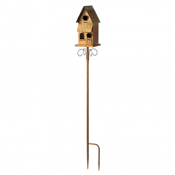 Glitzhome 53"H Farmhouse Faux Copper 2-Tiered Distressed Metal Decorative Garden Birdhouse with Stake (KD)