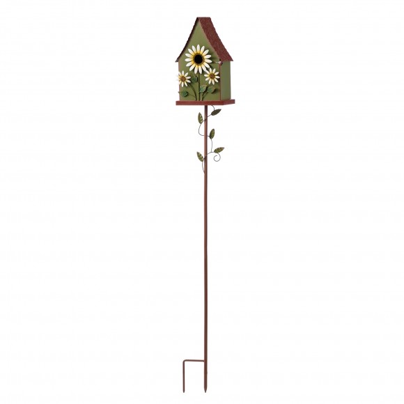 Glitzhome 52.5"H Green Metal Daisy Decorative Garden Birdhouse with Stake (KD)