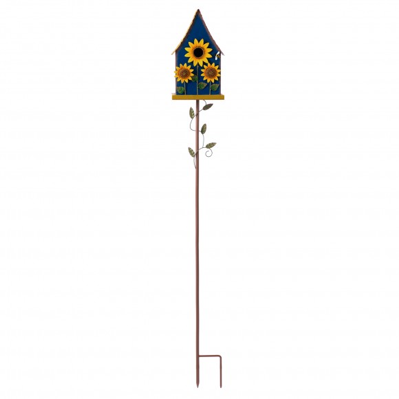 Glitzhome 52.5"H Blue Metal Sunflower Decorative Garden Birdhouse with Stake (KD)