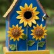 Glitzhome 52.5"H Blue Metal Sunflower Decorative Garden Birdhouse with Stake (KD)