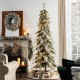Glitzhome 7.5ft Pre-Lit Flocked Pencil Spruce Artificial Christmas Tree with 350 Warm White Lights