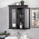 Glitzhome Wooden Wall Mounted Storage Cabinet with Glass Double Doors, Espresso